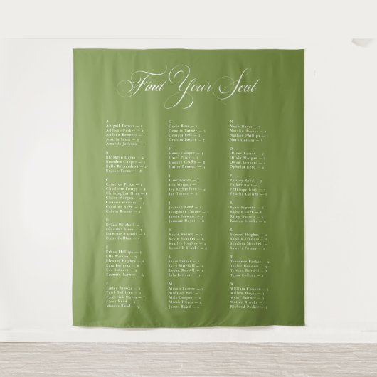 Tenture Tableau de placement de mariage alphabétique vert (Devant)