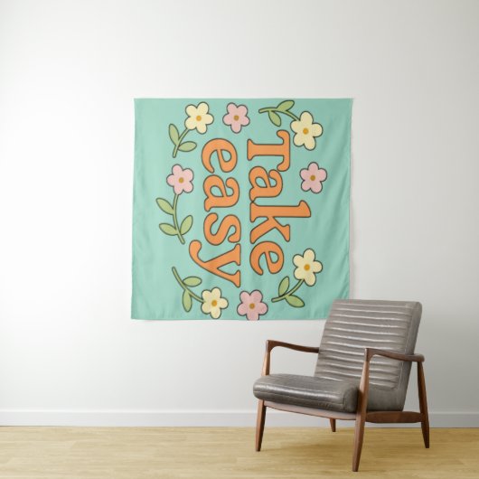Tenture "Take Easy": Positive Retro Floral Illustration (En situation (horizontale))