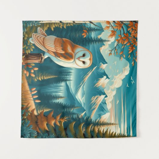 Tenture Tapestry With A Barn Owl In Nature (Devant (Horizontal))