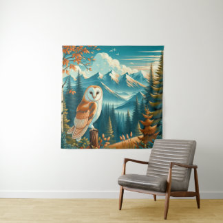 Tenture Tapestry With A Barn Owl In Nature