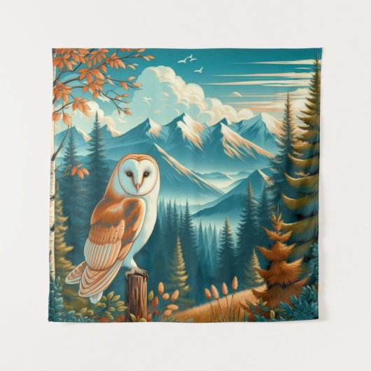 Tenture Tapestry With A Barn Owl In Nature (Devant)