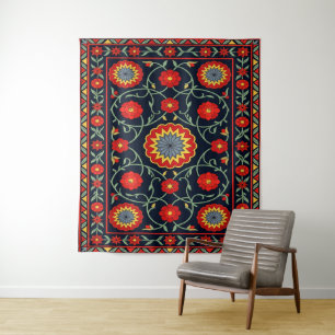 Tenture Tapis floral bohème vintage cramoisi