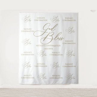 Tenture Tapiz God Bless Elegant gold photobooth backdrop