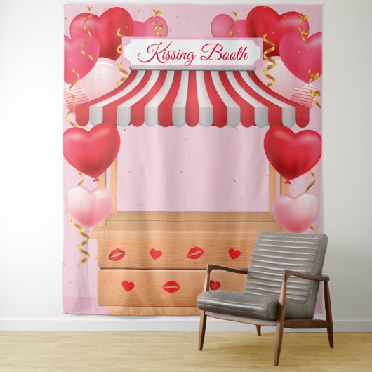 Tenture Tapiz Kissing Booth Valentine Day Love Backdrop (En situation)