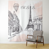 Tenture Tapiz Oh La La Paris backdrop pink & white party b (En situation)
