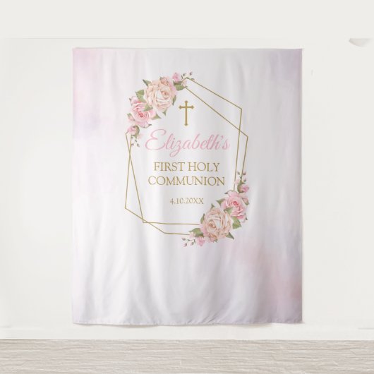 Tenture Tapiz Pink Floral Communion Backdrop (Devant)