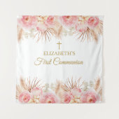 Tenture Tapiz Pink Floral First Communion Backdrop banner (Devant)