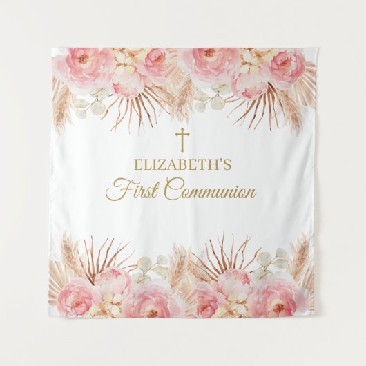 Tenture Tapiz Pink Floral First Communion Backdrop banner (Devant)