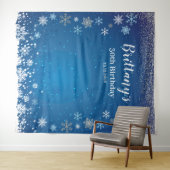Tenture Tapiz Snow Blue Winter Birthday Backdrop banner (En situation (horizontale))