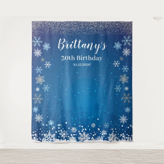 Tenture Tapiz Snow Blue Winter Birthday Backdrop banner (Devant)