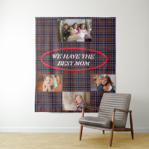 Tenture Tartan Meilleure Maman Carreaux Style Libre Polic