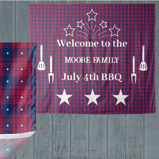 Tenture Tartan - Patriotique - Bleu Rouge Étoiles Blanches