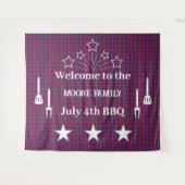 Tenture Tartan - Patriotique - Bleu Rouge Étoiles Blanches (Devant (Horizontal))