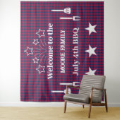 Tenture Tartan - Patriotique - Bleu Rouge Étoiles Blanches (En situation)