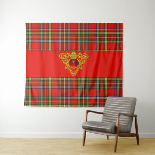 TENTURE TARTAN VERT ROUGE ÉCOSSE, CELTIQUE OR KNOTES COEUR