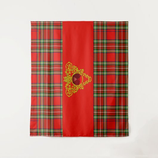 TENTURE TARTAN VERT ROUGE ÉCOSSE, CELTIQUE OR KNOTES COEUR (Devant)