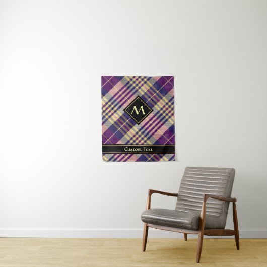 Tenture Tartan Violet, Or et Bleu (En situation)