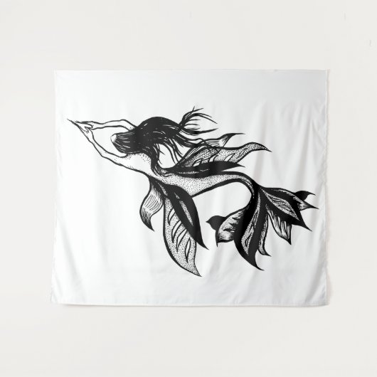 Tenture Tatouage à la sirène Tatoue Tirage d'encre ombrée (Devant (Horizontal))