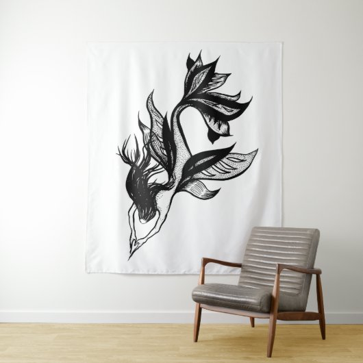 Tenture Tatouage à la sirène Tatoue Tirage d'encre ombrée (En situation)