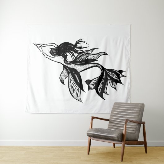Tenture Tatouage à la sirène Tatoue Tirage d'encre ombrée (En situation (horizontale))