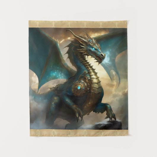 Tenture Teal Lightening Dragon Wall Hanging Bedroom Decor (Devant)