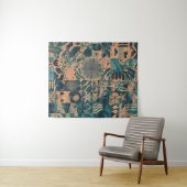 Tenture Teal Orange abstract (En situation (horizontale))