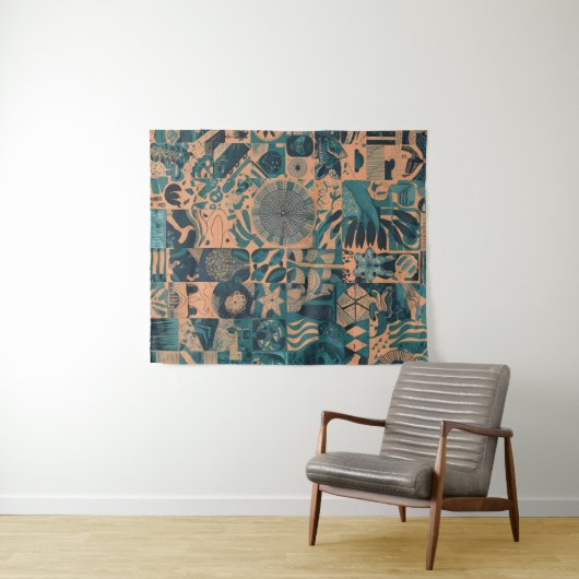 Tenture Teal Orange abstract  (En situation (horizontale))