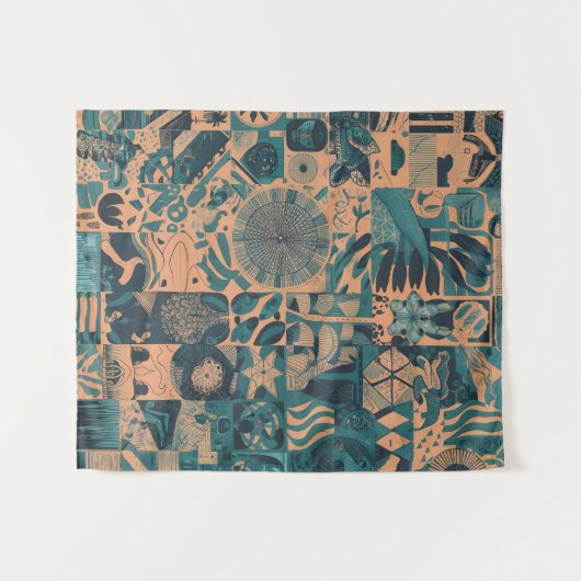 Tenture Teal Orange abstract (Devant (Horizontal))