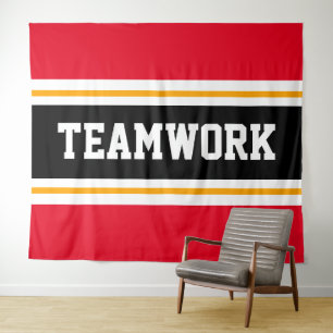 Tenture TEAMWORK Fun Bright Red Black White Racing Stripes
