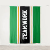 Tenture TEAMWORK Vert noir blanc jaune rayures de course (Devant)