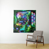 Tenture Tech Jungle : La nature rencontre Neon dans le mon (En situation)