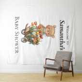 Tenture Teddy Bear Baby shower Rustic Floral fond (En situation (horizontale))