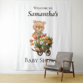 Tenture Teddy Bear Baby shower Rustic Floral fond (En situation)