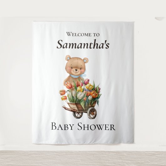 Tenture Teddy Bear Baby shower Rustic Floral fond (Devant)