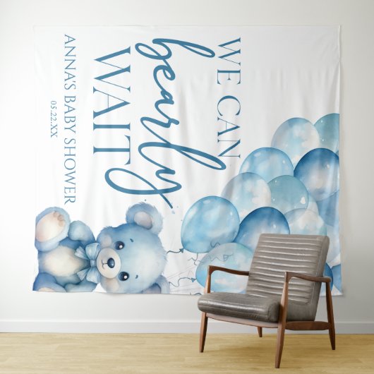 Tenture Teddy Bear Bleu Nous Pouvons Bearly Wait Baby show (En situation (horizontale))