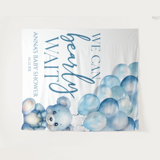 Tenture Teddy Bear Bleu Nous Pouvons Bearly Wait Baby show (Devant (Horizontal))