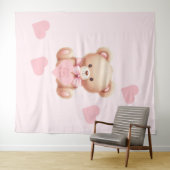 Tenture Teddy Bear Coeurs rose Tapestry fond (En situation (horizontale))