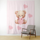 Tenture Teddy Bear Coeurs rose Tapestry fond (En situation)