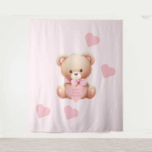Tenture Teddy Bear Coeurs rose Tapestry fond (Devant)