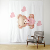 Tenture Teddy Bear Coeurs rose Tapestry fond (En situation)