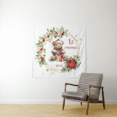 Tenture Teddy Bear Foliage Poinsettia Bébé 1er Noël (En situation)