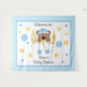 Tenture Teddy Bear Moon Stars Baby Boy Show fond (Devant (Horizontal))