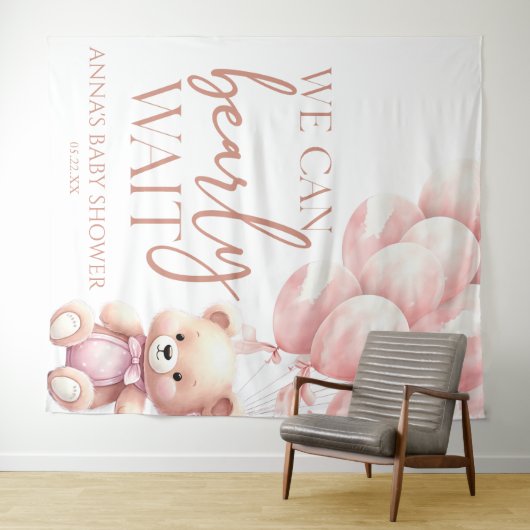 Tenture Teddy Bear Pink Nous Pouvons Bearly Wait Baby show (En situation (horizontale))