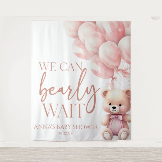 Tenture Teddy Bear Pink Nous Pouvons Bearly Wait Baby show (Devant)