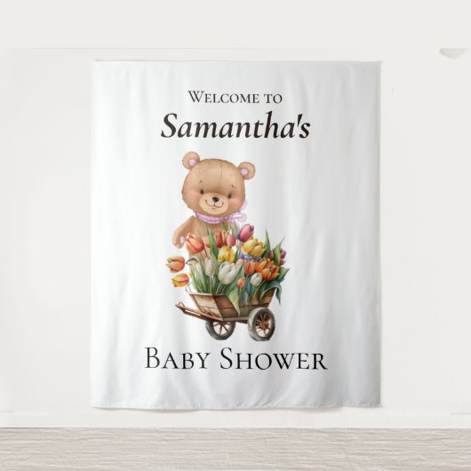 Tenture Teddy Foral Girl Rustic Baby shower fond (Devant)