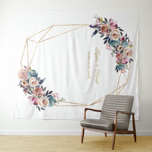 Tenture Tente de Photomaton Fleurs Rose Brumeux Bleu Pouss (En situation (horizontale))