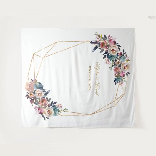 Tenture Tente de Photomaton Fleurs Rose Brumeux Bleu Pouss (Devant (Horizontal))