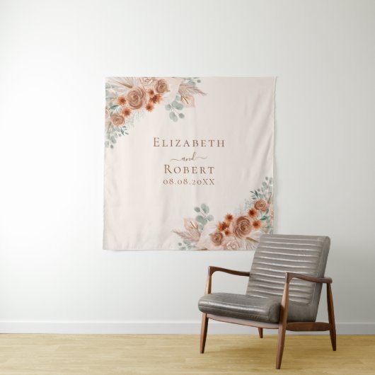 Tenture Terracotta Floral Pampas Mariage en herbe fond (En situation)