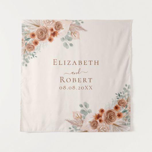 Tenture Terracotta Floral Pampas Mariage en herbe fond (Devant)