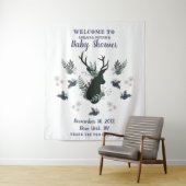 Tenture Tête de cerf rustique bleu floral Bienvenue à la b (En situation)